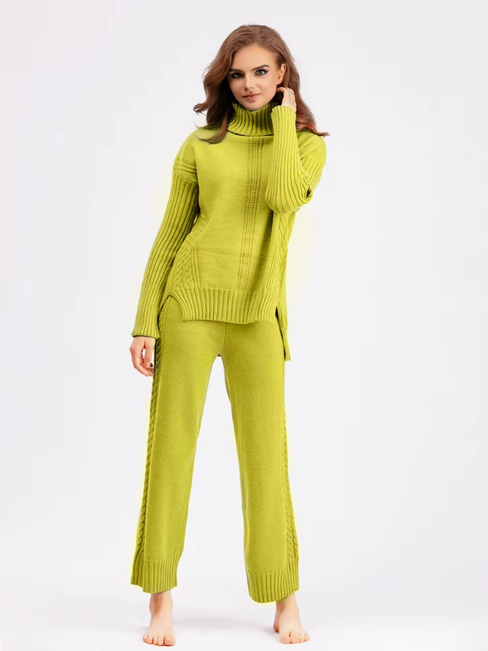 Emily™ - Stylish High-neck Pullover Knit Sweater with Loose Pants Set