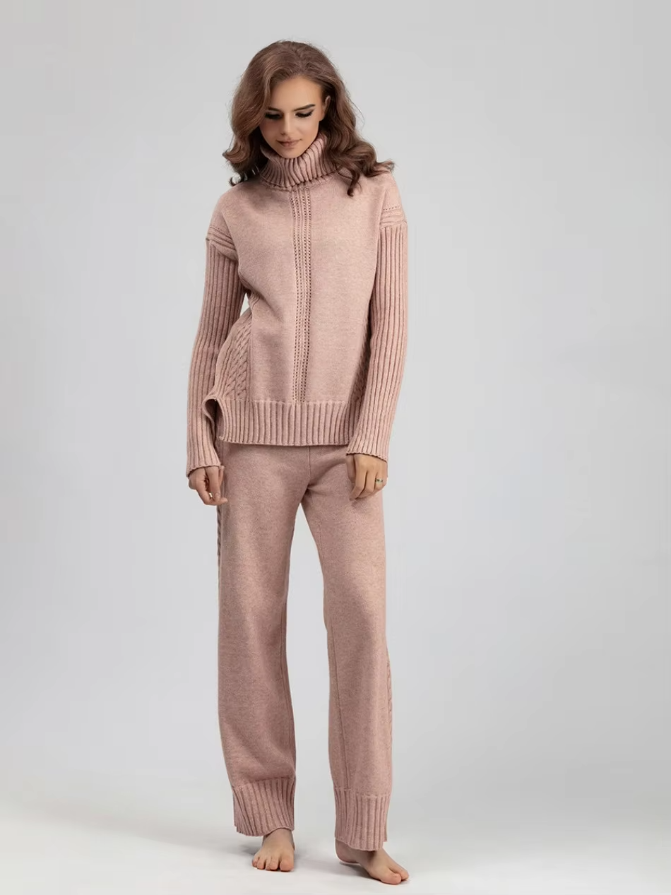 Emily™ - Stylish High-neck Pullover Knit Sweater with Loose Pants Set