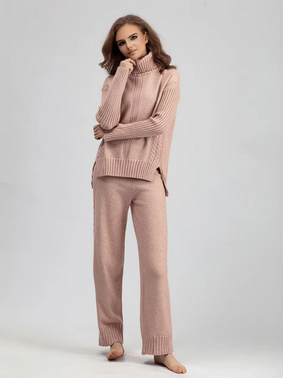 Emily™ - Stylish High-neck Pullover Knit Sweater with Loose Pants Set