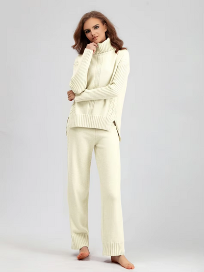 Emily™ - Stylish High-neck Pullover Knit Sweater with Loose Pants Set