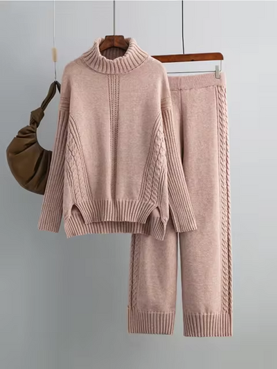 Emily™ - Stylish High-neck Pullover Knit Sweater with Loose Pants Set