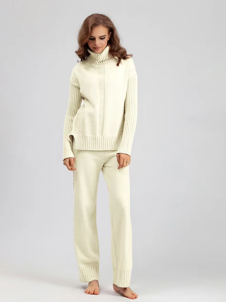 Emily™ - Stylish High-neck Pullover Knit Sweater with Loose Pants Set