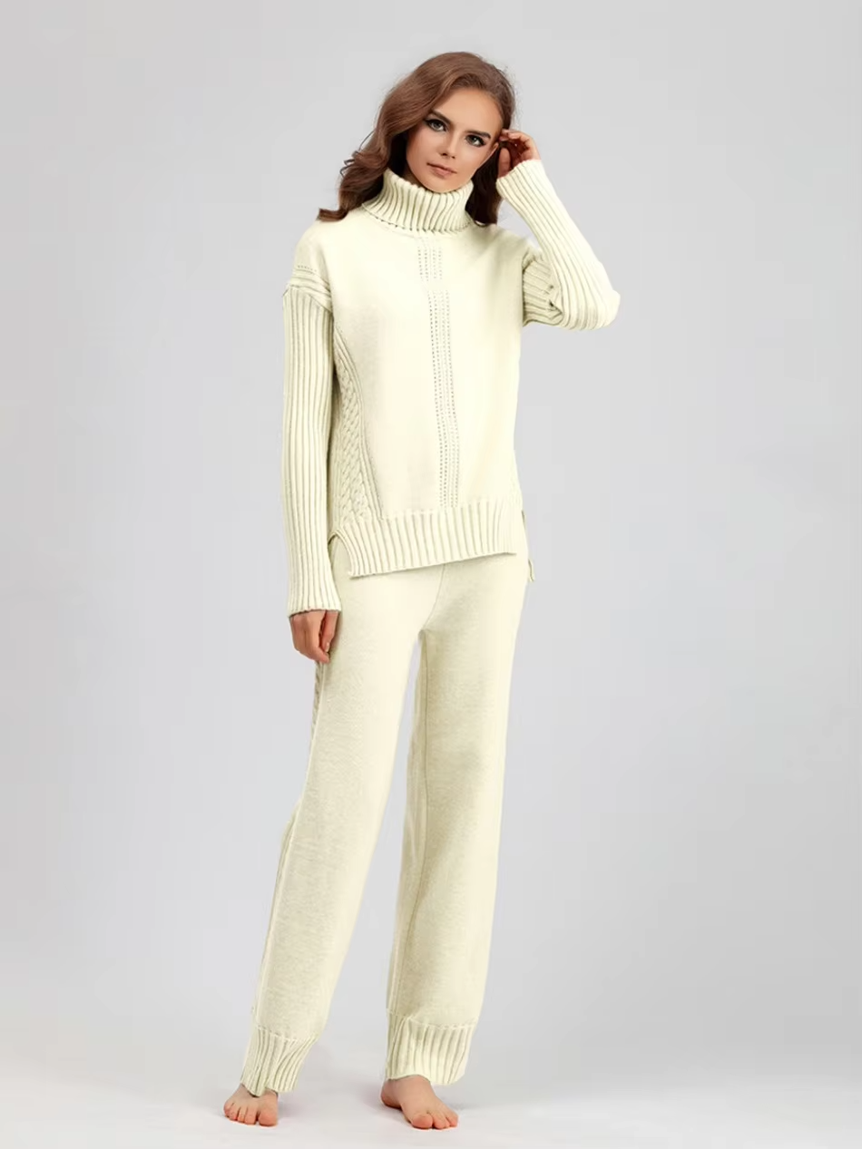 Emily™ - Stylish High-neck Pullover Knit Sweater with Loose Pants Set