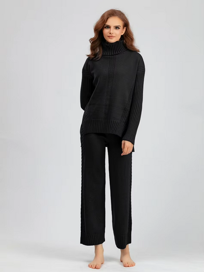 Emily™ - Stylish High-neck Pullover Knit Sweater with Loose Pants Set