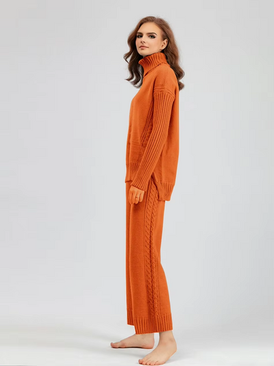 Emily™ - Stylish High-neck Pullover Knit Sweater with Loose Pants Set