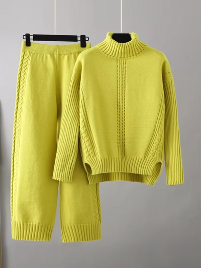 Emily™ - Stylish High-neck Pullover Knit Sweater with Loose Pants Set