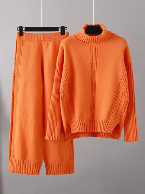 Emily™ - Stylish High-neck Pullover Knit Sweater with Loose Pants Set