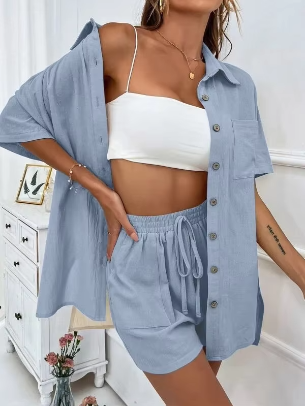 Sophia™ - Comfortable Linen Shirt and Shorts Set