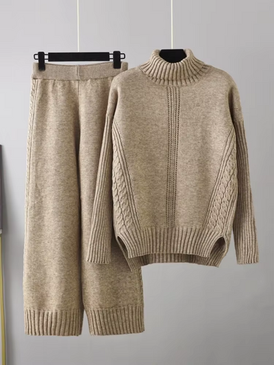 Emily™ - Stylish High-neck Pullover Knit Sweater with Loose Pants Set