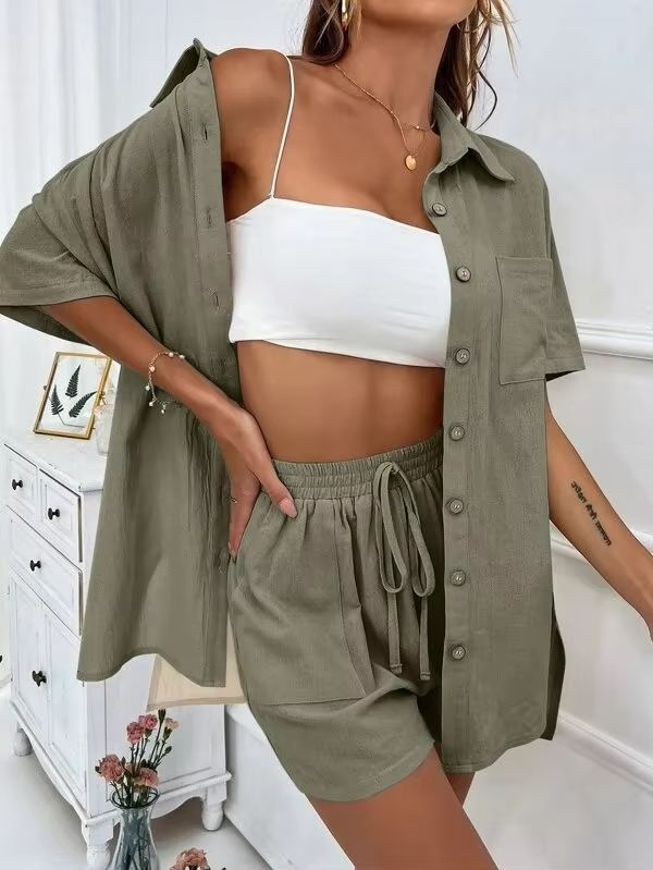 Sophia™ - Comfortable Linen Shirt and Shorts Set