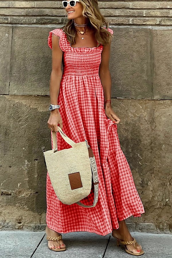 Isabella™ - Checkered Smocked Bust Maxi Dress