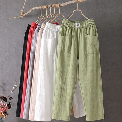 Rosie™ - Cotton Linen Trousers with Elasticated Waist