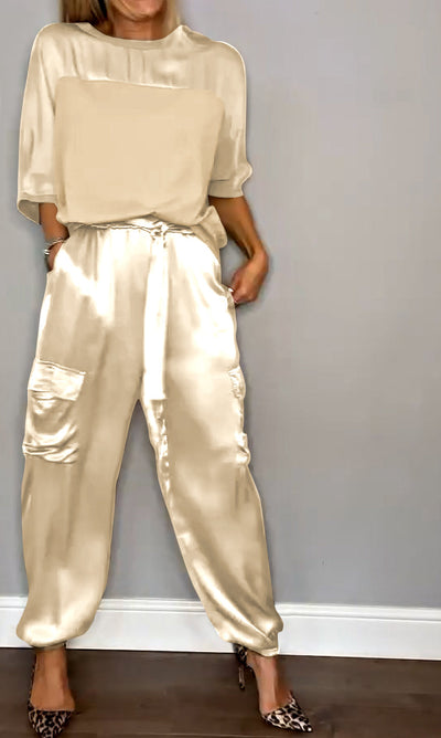 Olivia™ - Smooth Satin Half-sleeved Top and Pant Set